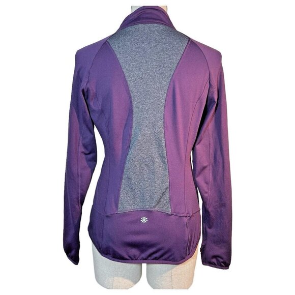 Womens Athleta Prevail Full Zip Purple Jacket Size Small Ruffle Running Pockets - Picture 2 of 9